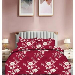 Microfiber Printed Double Bedsheet Set – 94x86 inch with 2 Pillow Covers – Maroon | RADHAMADHAB'S CREATION