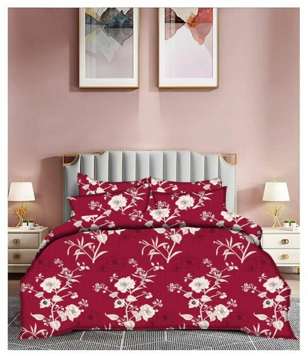 Microfiber Printed Double Bedsheet Set – 94x86 inch with 2 Pillow Covers – Maroon | RADHAMADHAB'S CREATION