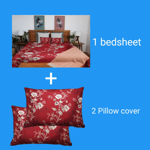 Microfiber Printed Double Bedsheet Set – 94x86 inch with 2 Pillow Covers – Maroon | RADHAMADHAB'S CREATION - Image 4