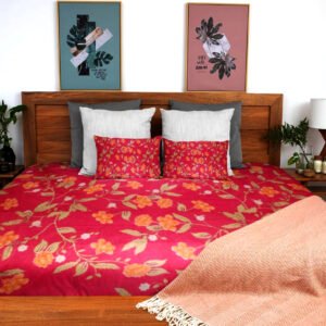 Cotton Printed Bombay Dyeing Double Bedsheet Set – Red Color | RADHAMADHAB'S CREATION