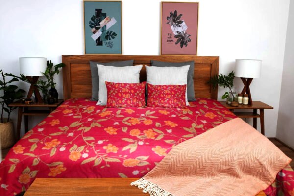 Cotton Printed Bombay Dyeing Double Bedsheet Set – Red Color | RADHAMADHAB'S CREATION