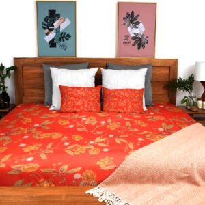 Cotton Printed Bombay Dyeing Double Bedsheet Set – Orange Color | RADHAMADHAB'S CREATION