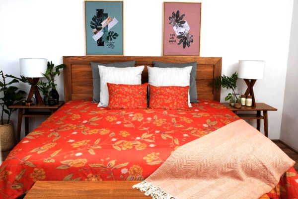 Cotton Printed Bombay Dyeing Double Bedsheet Set – Orange Color | RADHAMADHAB'S CREATION
