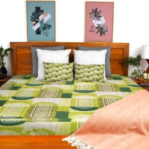 Cotton Printed Bombay Dyeing Double Bedsheet Set – Arugula Green | RADHAMADHAB'S CREATION