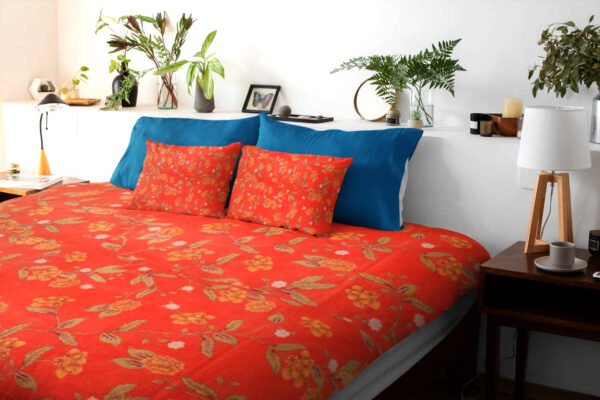 Cotton Printed Bombay Dyeing Double Bedsheet Set – Orange Color | RADHAMADHAB'S CREATION - Image 2