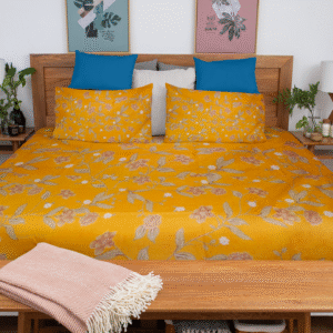 Cotton Printed Bombay Dyeing Double Bedsheet Set – Yellow Color | RADHAMADHAB'S CREATION