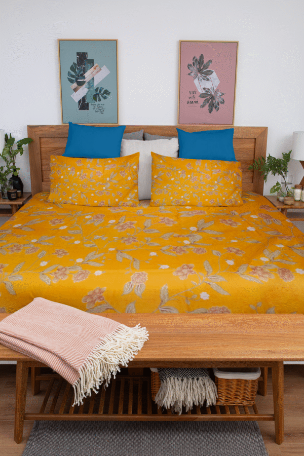 Cotton Printed Bombay Dyeing Double Bedsheet Set – Yellow Color | RADHAMADHAB'S CREATION